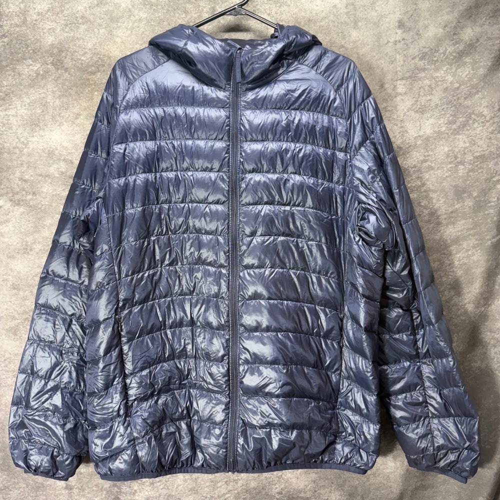 Uniqlo Ultra Light Down Hooded Puffer Jacket Mens XL Navy Blue Quilted Nano Puff